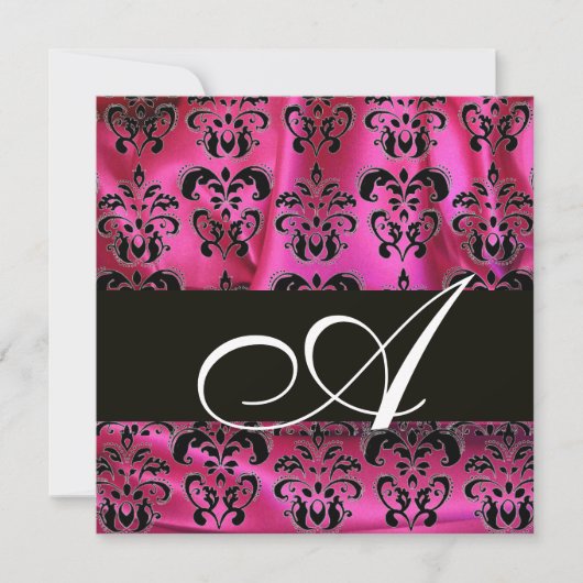 Invitation FUCHSIA ROSE NOIR DAMASK CLOS MONOGRAM, blanc (Devant)