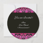 Invitation FUCHSIA ROSE NOIR DAMASK CLOS MONOGRAMME Cercle (Dos)