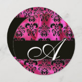 Invitation FUCHSIA ROSE NOIR DAMASK CLOS MONOGRAMME Cercle (Devant / Derrière)