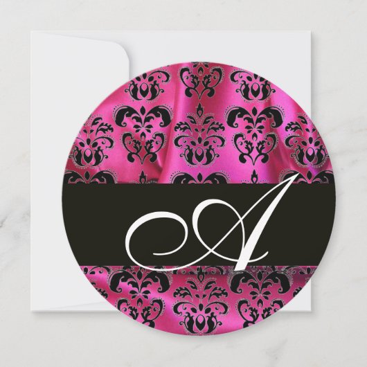 Invitation FUCHSIA ROSE NOIR DAMASK CLOS MONOGRAMME Cercle (Devant)
