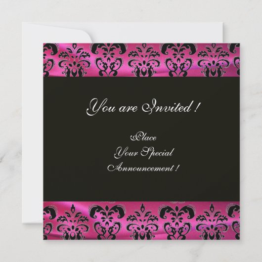 Invitation FUCHSIA ROSE NOIR DAMASK VÊTEMENT MONOGRAMME Champ (Dos)