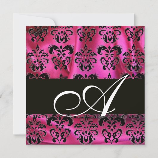 Invitation FUCHSIA ROSE NOIR DAMASSÉ MONOGRAMME , blanc (Devant)