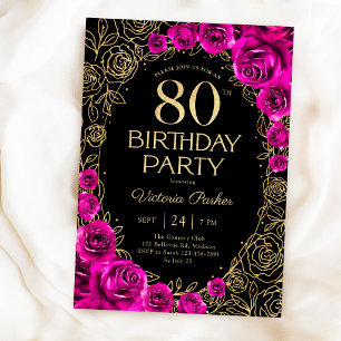 Invitation Fuchsia rose noir et or pour les 80 ans