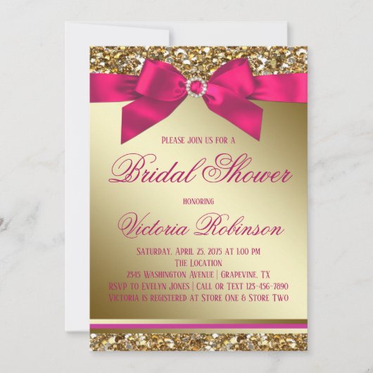 Invitation Fuchsia Rose Or Doré Fête de Mariage (Devant)