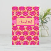 Invitation Fuchsia rose orange Damask Sweet 16 Anniversaire (Debout devant)