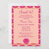 Invitation Fuchsia rose orange Damask Sweet 16 Anniversaire (Dos)
