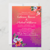 Invitation Fuchsia rose orange violet brillant et gras floral (Devant)