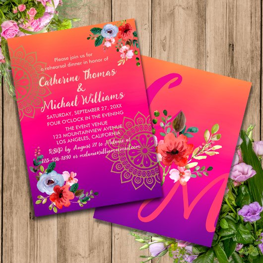 Invitation Fuchsia rose orange violet brillant et gras floral