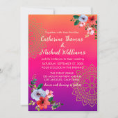 Invitation Fuchsia rose orange violet brillant et gras floral (Devant)