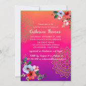 Invitation Fuchsia rose orange violet brillant et gras floral (Devant)
