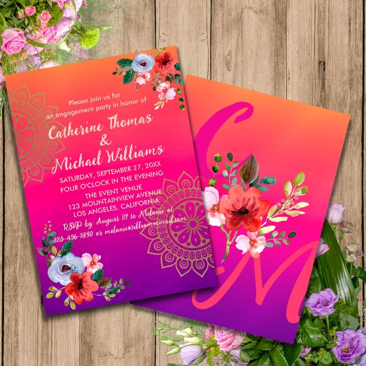Invitation Fuchsia Rose Orange Violet Floral Éclatant et Auda