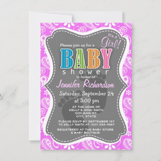 Invitation Fuchsia Rose Paisley; Floral (Devant)