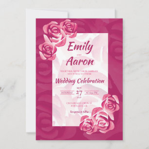 Invitation Fuchsia Rose Romantique Fleurs Aquarelle Mariage