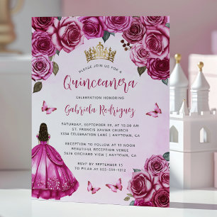 Invitation Fuchsia rose Rose aquarelle Quinceañera