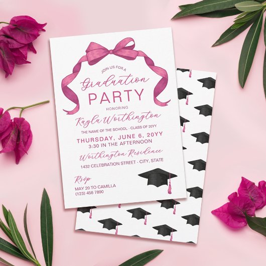 Invitation Fuchsia Rose Rose Bow Pas de diplôme de photograph