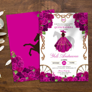 Invitation Fuchsia Rose rose Ouest Charro Quince Años