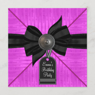 Invitation Fuchsia rose vif fête d'anniversaire de femme noir