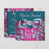 Invitation Fuchsia rose vif sarcelle bleu pour toutes occasio (Devant / Derrière)