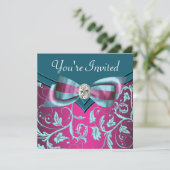 Invitation Fuchsia rose vif sarcelle bleu pour toutes occasio (Debout devant)