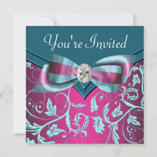 Invitation Fuchsia rose vif sarcelle bleu pour toutes occasio (Devant)