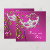 Invitation Fuchsia rose vif Soirée masquée (Devant / Derrière)