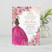 Invitation Fuchsia Roses rose chaud Floral Quinceañera Sweet  (Debout devant)