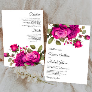Invitation Fuchsia Roses rose chaud tous en un Mariage