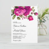 Invitation Fuchsia Roses rose chaud tous en un Mariage (Debout devant)