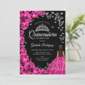 Invitation Fuchsia Roses Roses Roses Argent Papillons Quincea (Debout devant)