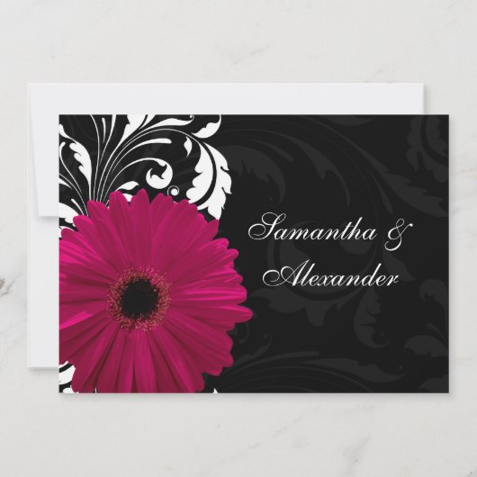 Invitation Fuchsia Scroll Gerbera Daisy avec noir et blanc (Dos)