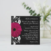 Invitation Fuchsia Scroll Gerbera Daisy avec noir et blanc (Debout devant)