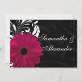 Invitation Fuchsia Scroll Gerbera Daisy avec noir et blanc (Dos)