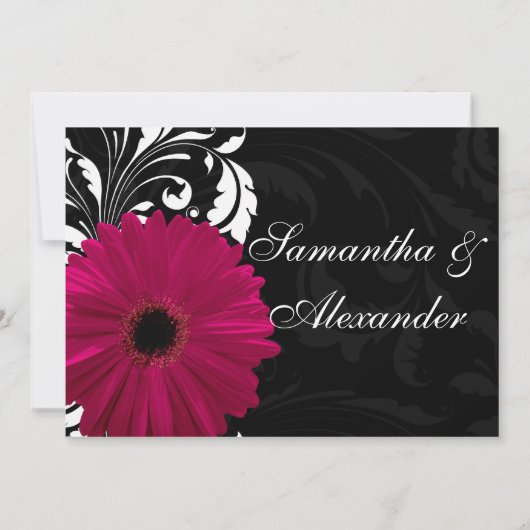 Invitation Fuchsia Scroll Gerbera Daisy avec noir et blanc (Dos)