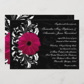 Invitation Fuchsia Scroll Gerbera Daisy avec noir et blanc (Devant / Derrière)