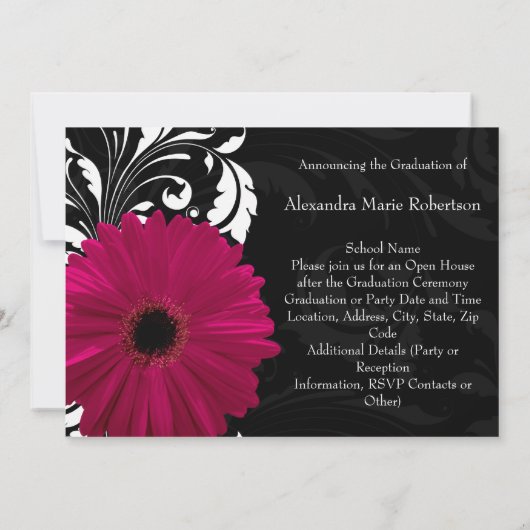 Invitation Fuchsia Scroll Gerbera Daisy Fête de fin d'études (Dos)