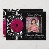 Invitation Fuchsia Scroll Gerbera Daisy Fête de fin d'études (Devant / Derrière)