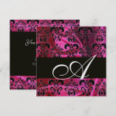 Invitation FUCHSIA SOIE NOIRE DAMAS MONOGRAMME , Glace Blanc (Devant / Derrière)