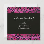 Invitation FUCHSIA SOIE NOIRE DAMAS MONOGRAMME , Glace Blanc (Dos)