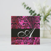 Invitation FUCHSIA SOIE NOIRE DAMAS MONOGRAMME , Glace Blanc (Debout devant)