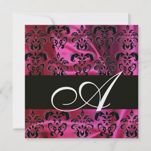 Invitation FUCHSIA SOIE NOIRE DAMAS MONOGRAMME , Glace Blanc (Devant)