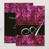Invitation FUCHSIA SOIE NOIRE DAMAS MONOGRAMME ,White Ice (Devant / Derrière)