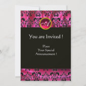 Invitation FUCHSIA SOIE NOIRE DAMAS RUBIS MONOGRAMME ,blanc (Dos)
