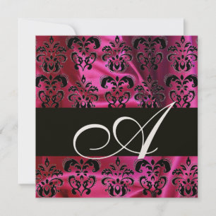 Invitation FUCHSIA  SOIE NOIRE DAMASSE MONOGRAMME , Métal Dor