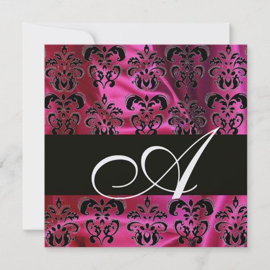 Invitation FUCHSIA SOIE NOIRE DAMASSÉE MONOGRAMME ,Glace Bla (Devant)