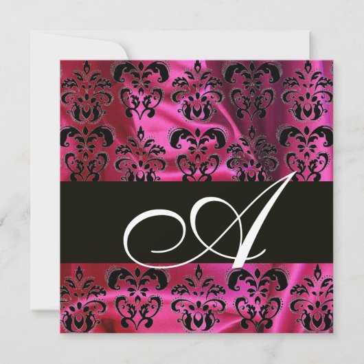 Invitation FUCHSIA SOIE NOIRE DAMASSÉE MONOGRAMMÉE , blanc (Devant)