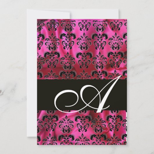 Invitation FUCHSIA  SOIE NOIRE TISSU DAMAS MONOGRAMME ,blanc (Devant)