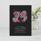 Invitation Fuchsia Tropical moderne 21e anniversaire (Debout devant)