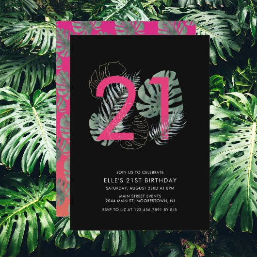 Invitation Fuchsia Tropical moderne 21e anniversaire
