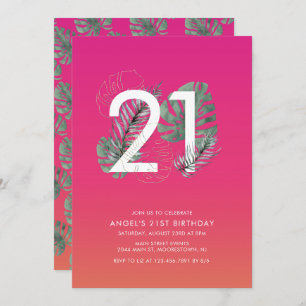 Invitation Fuchsia Tropical moderne 21e anniversaire