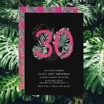 Invitation Fuchsia Tropical moderne 30e anniversaire<br><div class="desc">Cette amusante invitation moderne trentième anniversaire a un arrière - plan de coucher de soleil rose et orange tropical, feuilles tropicaux aquarelle qui enveloppent autour d'une 30 et simple texte. L'arrière est décoré d'un arrière - plan de coucher de soleil assorti et d'un motif de feuilles de monstère tropicale aquarelle....</div>